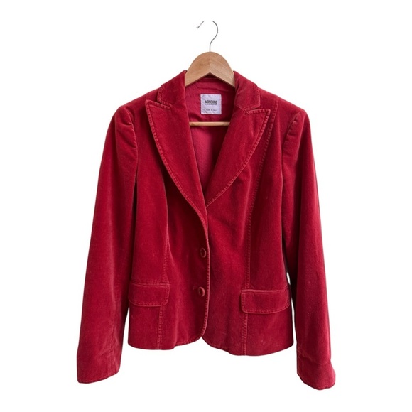 Moschino Red Velvet Classic 2 Button Blazer Notched Lapel Womens Size 10 - Picture 1 of 15